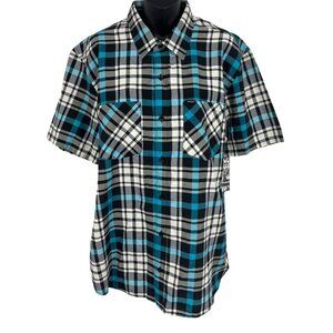 Hurley Mens XL Plaid Short Sleeve Button-Up Generator Shirt Teal Black NWT New